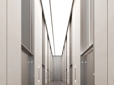 Modern Minimalist Elevator Hall Corridor With Linear Lighting And Clean Lines 3d model