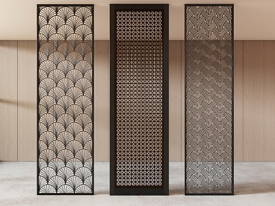 New Chinese-style Entrance Stainless Steel Metal Partition Screen Flower Lattice Carved 3d model