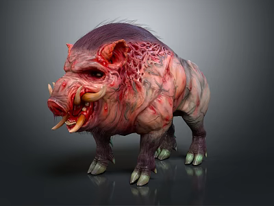Grotesque Boar Creature Character With Torn Skin Bloodstains And Sharp Tusks 3d model