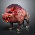 Grotesque Boar Creature Character With Torn Skin Bloodstains And Sharp Tusks