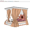 Classic Luxurious Four Poster Double Bed With Lace Canopy And Ornate Pink Headboard