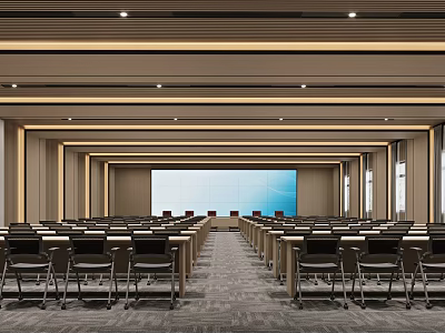 Modern Conference Room With Spacious Layout Large Screen And Neat Seating Arrangement 3d model