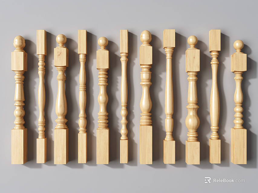 Wooden Baluster Designs Featuring Various Classic And Decorative Staircase Railings 3d model 