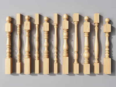 Wooden Baluster Designs Featuring Various Classic And Decorative Staircase Railings 3d model