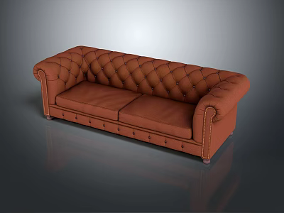 Classic Brown Leather Chesterfield Sofa With Tufted Backrest And Rolled Arms 3d model