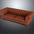 Classic Brown Leather Chesterfield Sofa With Tufted Backrest And Rolled Arms