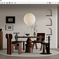 Modern Dining Table And Chairs Set With Pendant Light And Decorative Items 3d model