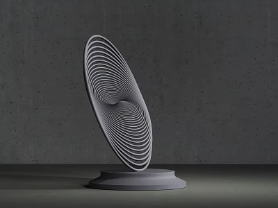 Abstract Spiral Line Sculpture With Oval Shape And Circular Base On Gray Background 3d model
