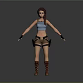 3D Female Character Model With Braided Hair Blue Tank Top Brown Shorts And Red Boots