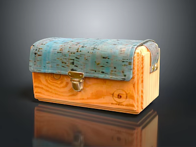 Wooden Storage Box With Blue Cork Lid And Metal Lock For Home Organizing Decor 3d model