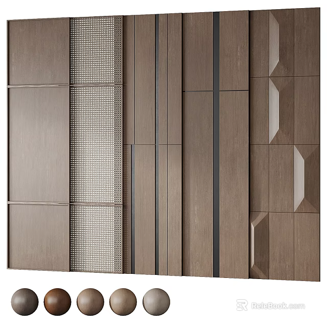 Modern Wooden Wall Panels With Vertical Lines Grid Pattern And Geometric Designs 3d model 