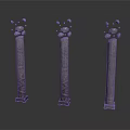 Three Ancient Stone Columns Architecture Structure With Scattered Stones On Their Tops