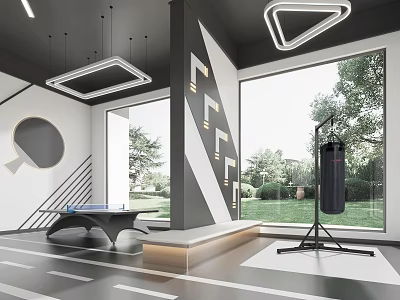 Modern Sports Fitness Gym Interior With Table Tennis Table And Punching Bag 3d model