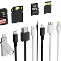 Mobile Digital Accessories With SD microSD Cards USB C Lightning Data Cables 3d model