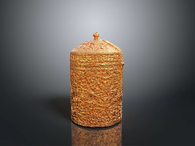 Ornate Golden Sculpture Carving With Intricate Texture And Cylindrical Lid Design 3d model