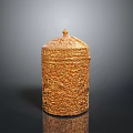 Ornate Golden Sculpture Carving With Intricate Texture And Cylindrical Lid Design