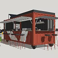 Red Container Converted Mobile Functional Vehicle With Solar Panels Awning Bar Stools And Counter