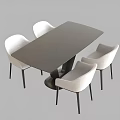 Modern Rectangular Dark Dining Table Set with Light Colored Chairs and Black Legs Minimalist Design 3d model