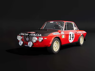 Red Vintage Racing Car Featuring Sanchi Italia Livery And Number 14 3d model