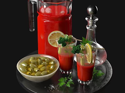 Refreshing Red Beverage with Lemon Slices Olives and Parsley Garnish 3d model