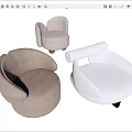Modern Leisure Accent Chairs with Round Shape and Upholstered Fabric in Beige White