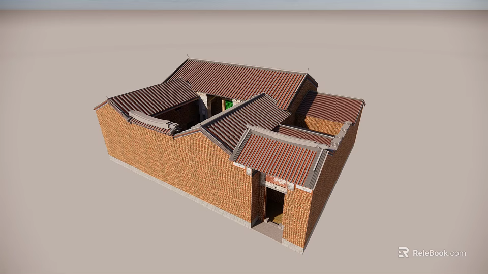 Ancient Architecture Featuring Multiple Red Tile Roofs And Traditional Brick Walls 3d model