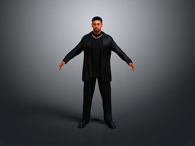 A Man In Black Clothing Standing With Arms Outstretched Against Gray Background 3d model