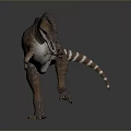 3D Carnivorous Dinosaur Model With Striped Skin And Standing Pose On Gray Background