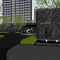 Modern Garden Landscape Design With High Rise Residential Buildings Green Trees And Stone Walls