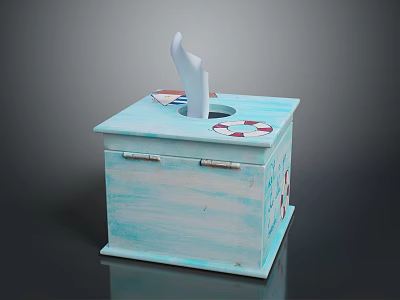 Light Blue Wooden Decorative Tissue Box With Lifebuoy Pattern And Tissue Dispenser 3d model