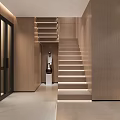 Modern Foyer Hallway Interior With Illuminated Staircase Wooden Panels And Art Decor