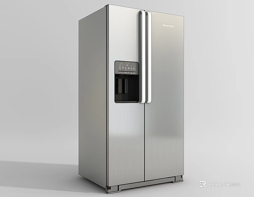 Silver Double Door Refrigerator With Ice And Water Dispenser Modern Design 3d model 