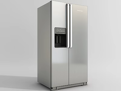 Silver Double Door Refrigerator With Ice And Water Dispenser Modern Design 3d model