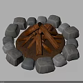 Rustic Outdoor Bonfire Area With Circular Stone Surround And Stacked Logs 3d model