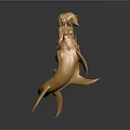 Golden Statue Of Female Figure Riding Shark Decorative Art Piece