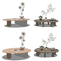 Stylish Modern Coffee Tables With Wooden Bases Vases Plants And Decorative Books