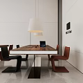 Modern Office Desk Setup With Laptop Modern Chairs Pendant Lights And White Walls