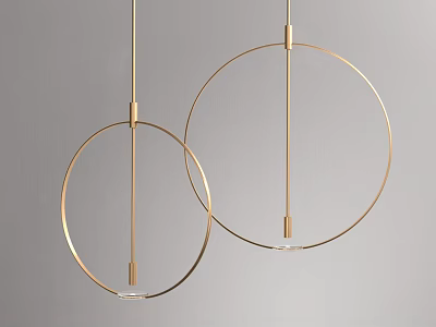 Modern Golden Circular Pendant Lights With Sleek Metallic Rings For Elegant Minimalist Interior Design 3d model