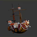 Colorful Cartoon Style Toy Ship With Multiple Masts And Decorative Elements