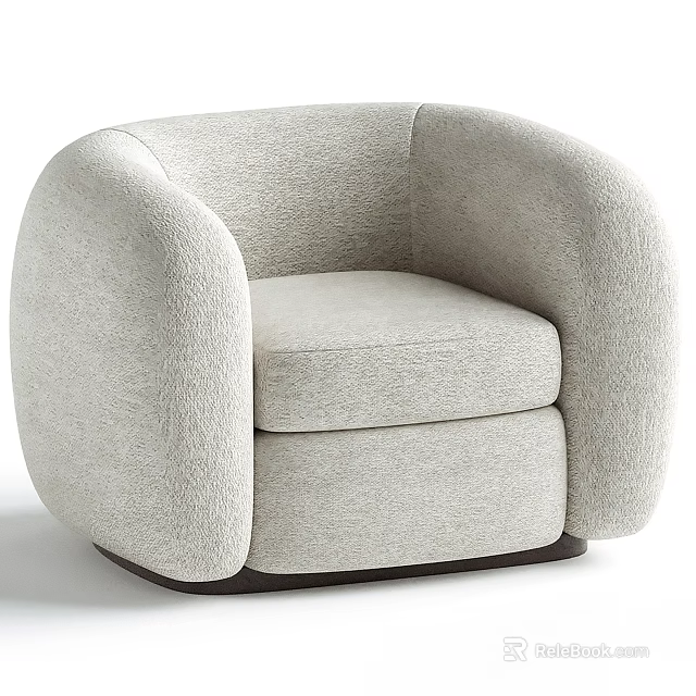 Modern Light Gray Upholstered Sofa Stool With Curved Armrests And Dark Base 3d model 