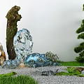 Karesansui Dry Landscape Design With Artistic Stones Mossy Ground Gravel And Pruned Trees