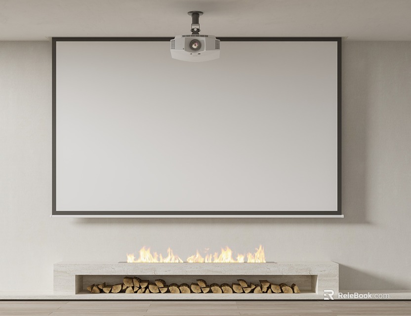 Projection Monitoring System With Projector And Screen In Living Room 3d model 