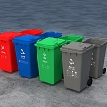 Public Facility Multi Colored Trash Bins For Waste Sorting And Recycling 3d model