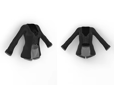 Black Long Sleeve Jacket With Lace Trim Fitted Waist And Gray Underlayer 3d model