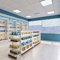 Pharmacy Store Interior With Well Organized Shelves And Various Medicines