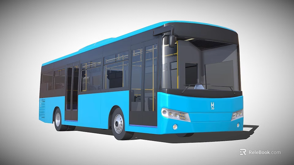 Modern Blue City Bus Exterior Design With Large Windows And Doors 3d model 