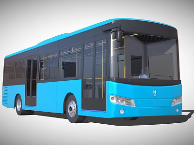 Modern Blue City Bus Exterior Design With Large Windows And Doors 3d model