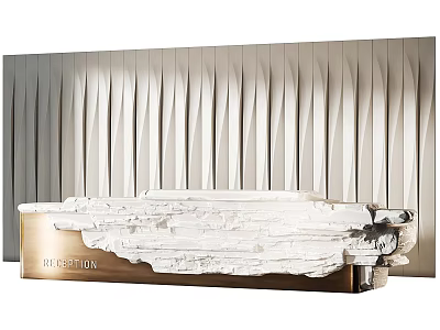 Modern Store Reception Desk With White Stone Design And Textured Vertical Wall 3d model