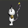 Cute White 3D Cartoon Character With Long Ears Purple Decorations Yellow Antenna And Blue Eyes