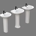 Three White Pedestal Washbasins With Black Faucets Modern Bathroom Design 3d model
